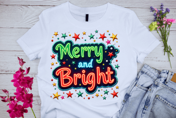 Download Merry and Bright Neon Sign T-shirtDesign - Premium Bundle