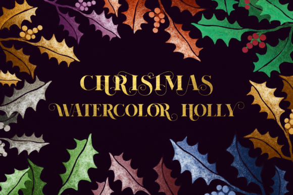 Download Glitter Watercolor Christmas Frame Holly - Glitter Collection